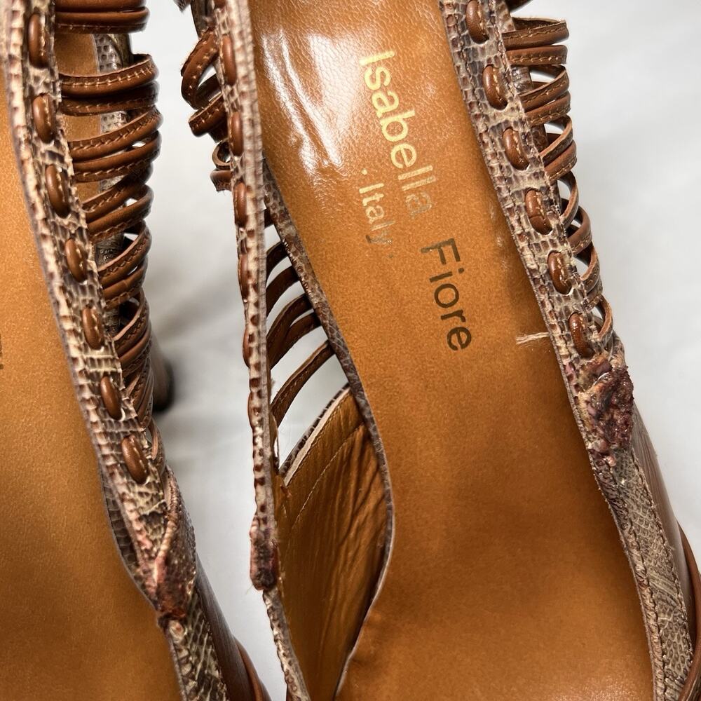Isabella Fiore Heels Size 7.5 Brown Leather Snakeskin Embossed Flower *Altered - Picture 8 of 15